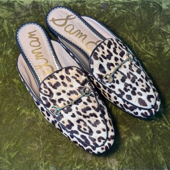 Sam Edelman Linnie Leopard Calf Hair Mule Loafers Tan Brown US 7M EUR 37 - Picture 3 of 11